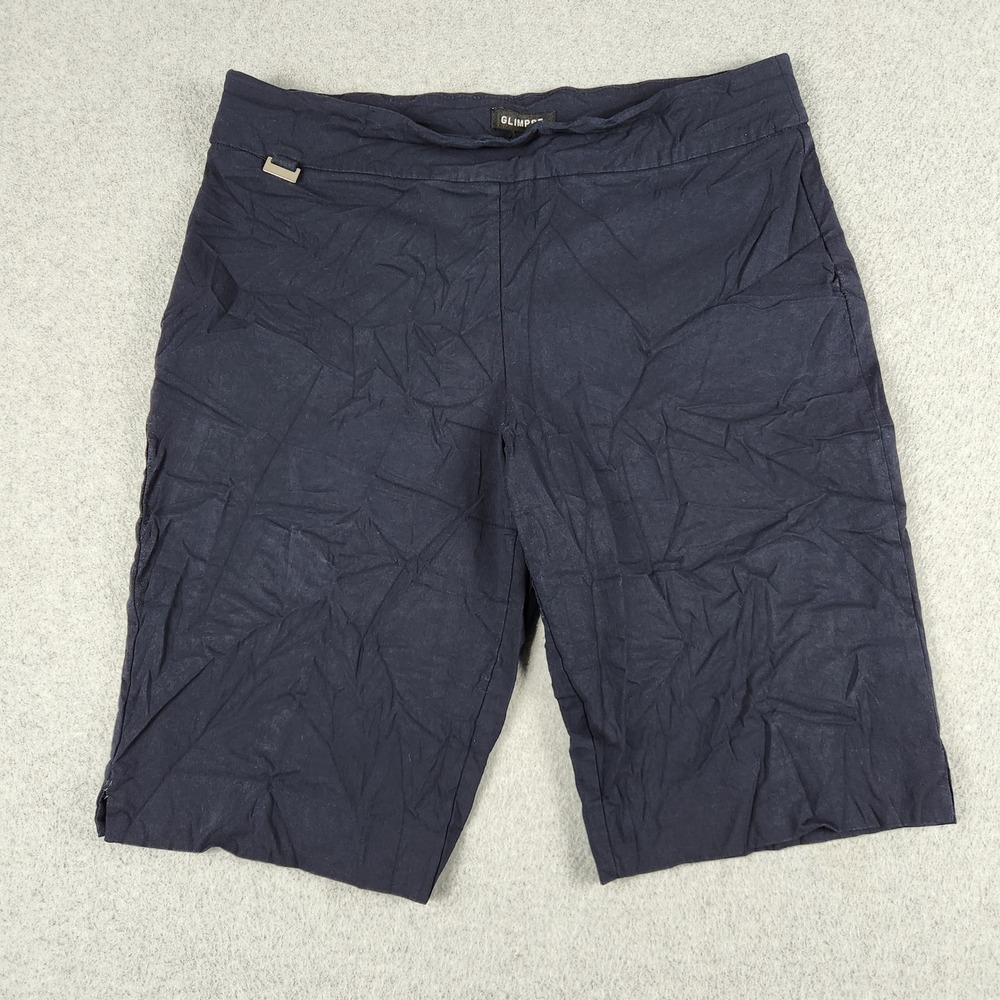 Glimpse Bermuda Shorts Womens 2X Navy Blue Rayon Stretch Travel Casual Pull On